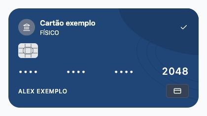 Seu cartão. Interface do app · dados fictícios.